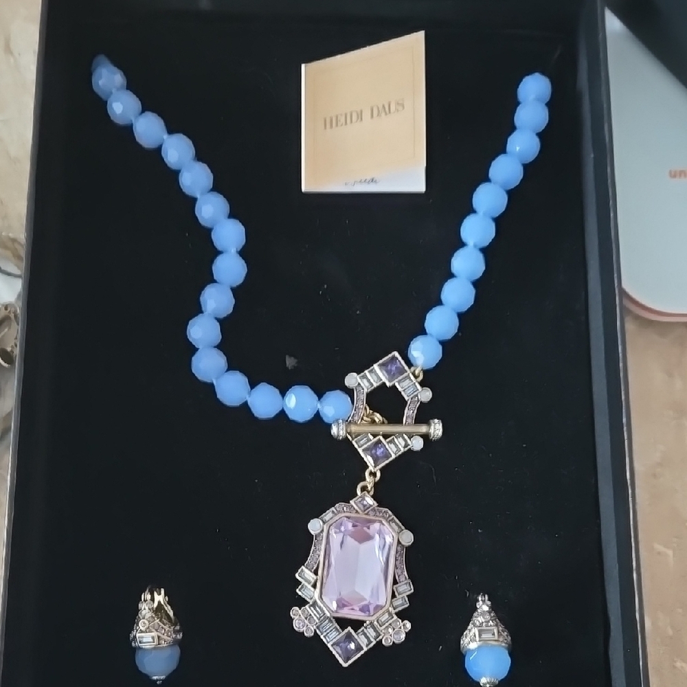Heidi Daus Blue and Purple Necklace with Ornate Pendant
